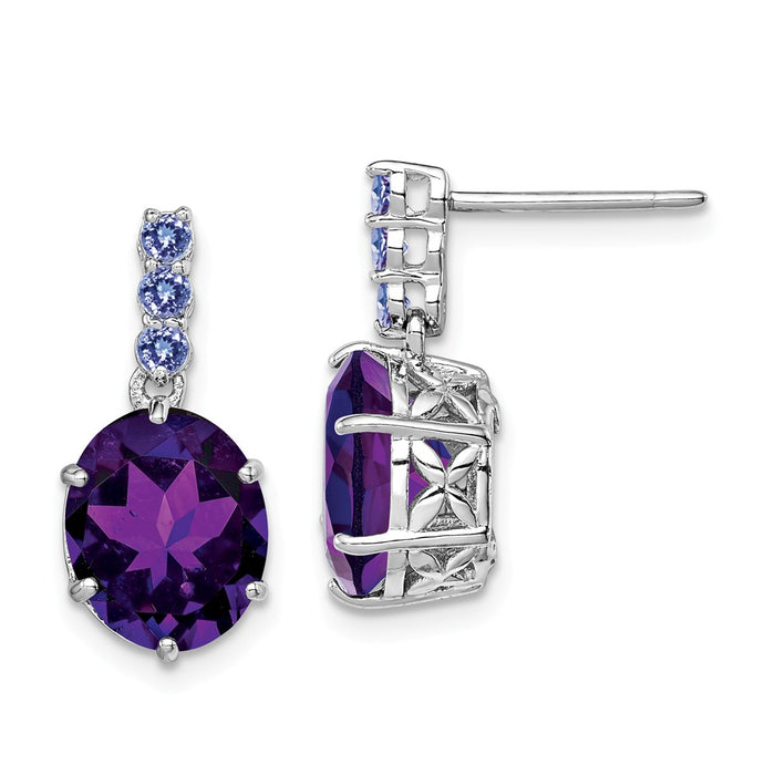 Stella Silver 925 Sterling Silver Rhodium-plated Amethyst and Tanzanite Earrings, 17mm x 8mm