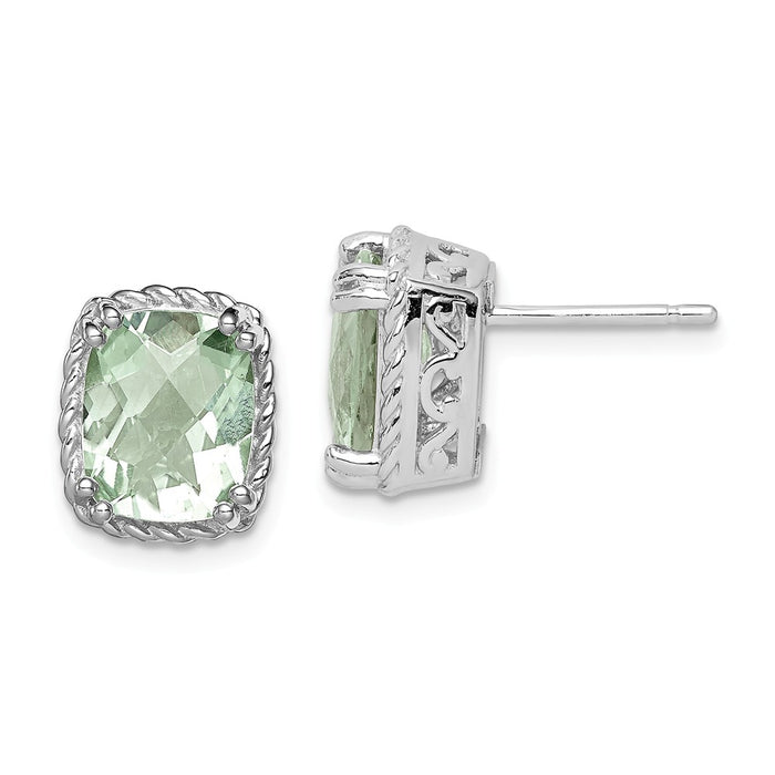 Stella Silver 925 Sterling Silver Rhodium-plated Green Quartz Earrings, 12mm x 10mm