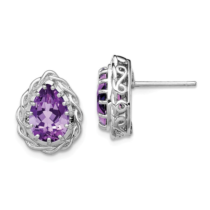 Stella Silver 925 Sterling Silver Rhodium-plated Amethyst Earrings, 14mm x 11mm