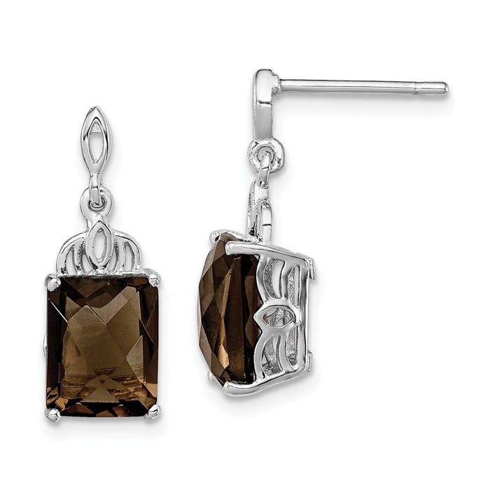 Stella Silver 925 Sterling Silver Rhodium-plated Smoky Quartz Earrings, 20mm x 7mm