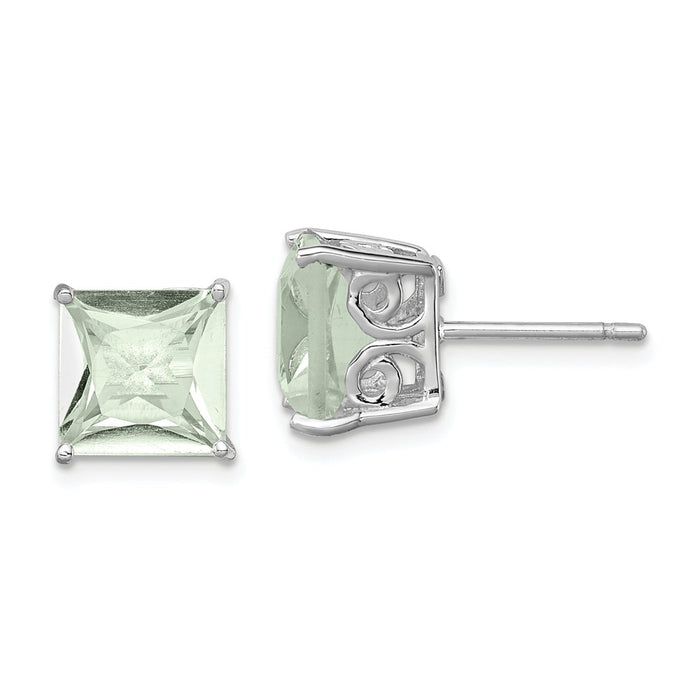 Stella Silver 925 Sterling Silver Rhodium-plated Green Quartz Earrings, 8mm x 8mm