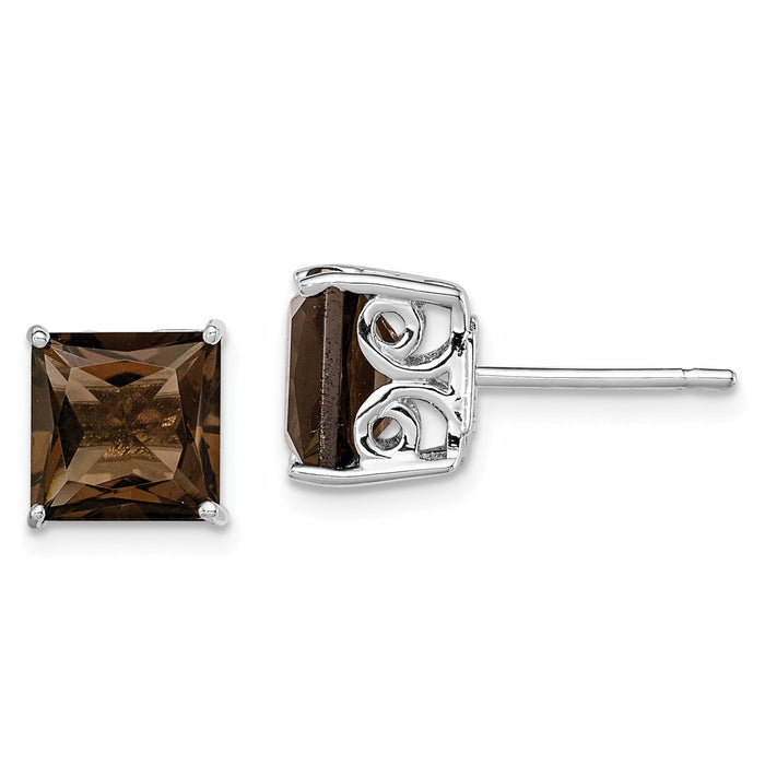 Stella Silver 925 Sterling Silver Rhodium-plated Smoky Quartz Earrings, 8mm x 8mm