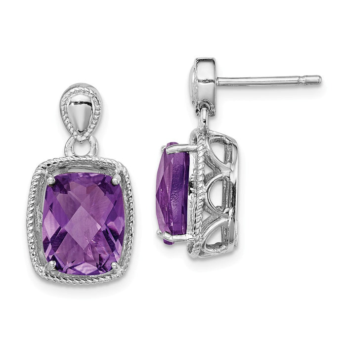 Stella Silver 925 Sterling Silver Rhodium-plated Amethyst Earrings, 19mm x 10mm