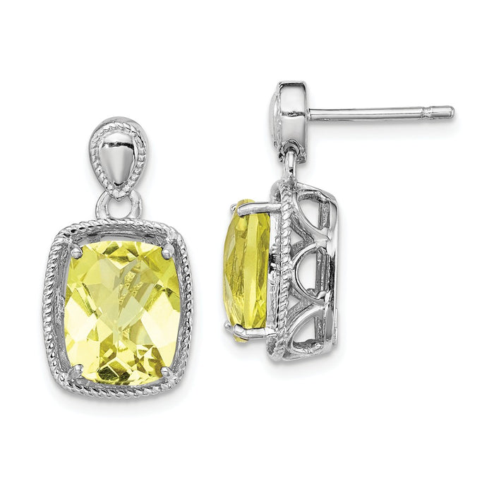 Stella Silver 925 Sterling Silver Rhodium-plated Lemon Quartz Earrings, 19mm x 10mm