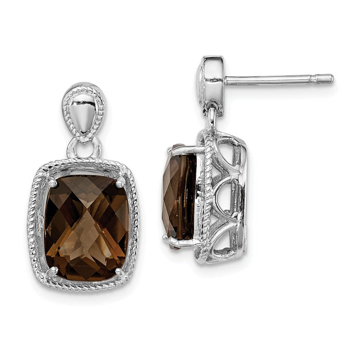 Stella Silver 925 Sterling Silver Rhodium-plated Smoky Quartz Earrings, 19mm x 10mm