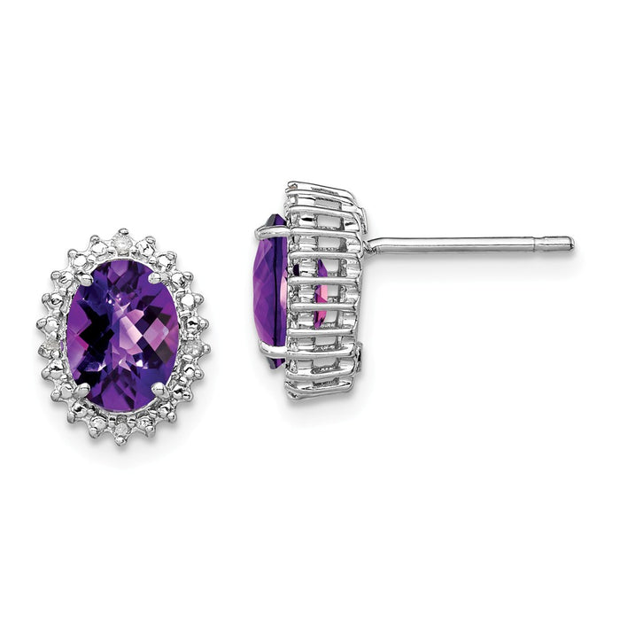 Stella Silver 925 Sterling Silver Rhodium-plated Amethyst and Diamond Earrings, 11mm x 9mm