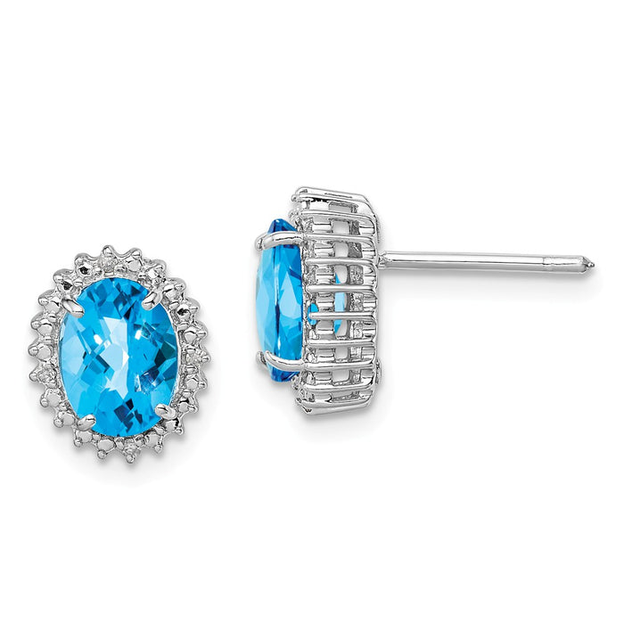 Stella Silver 925 Sterling Silver Rhodium-plated Blue Topaz and Diamond Earrings, 11mm x 9mm