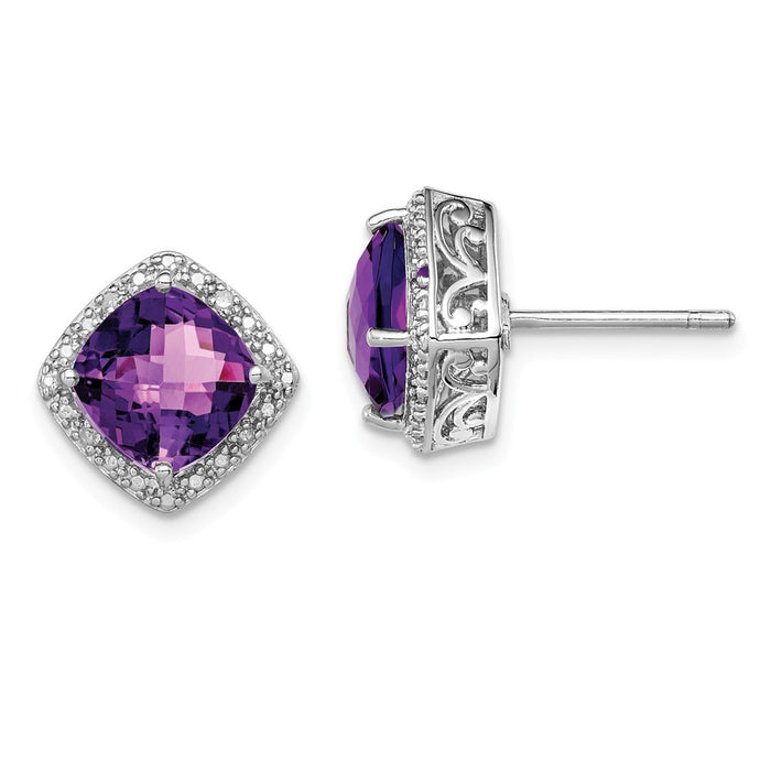 Stella Silver 925 Sterling Silver Rhodium-plated Amethyst and Diamond Earrings, 13mm x 13mm