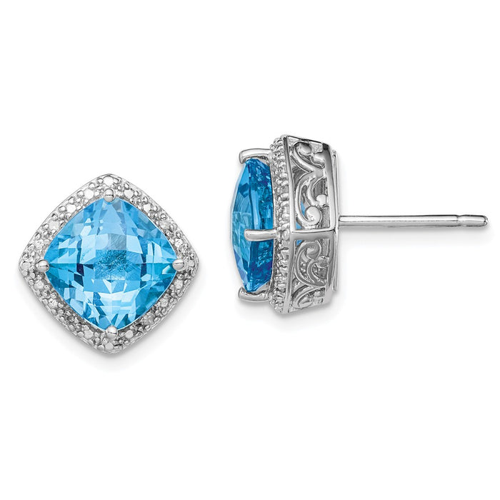 Stella Silver 925 Sterling Silver Rhodium-plated Blue Topaz and Diamond Earrings, 13mm x 13mm