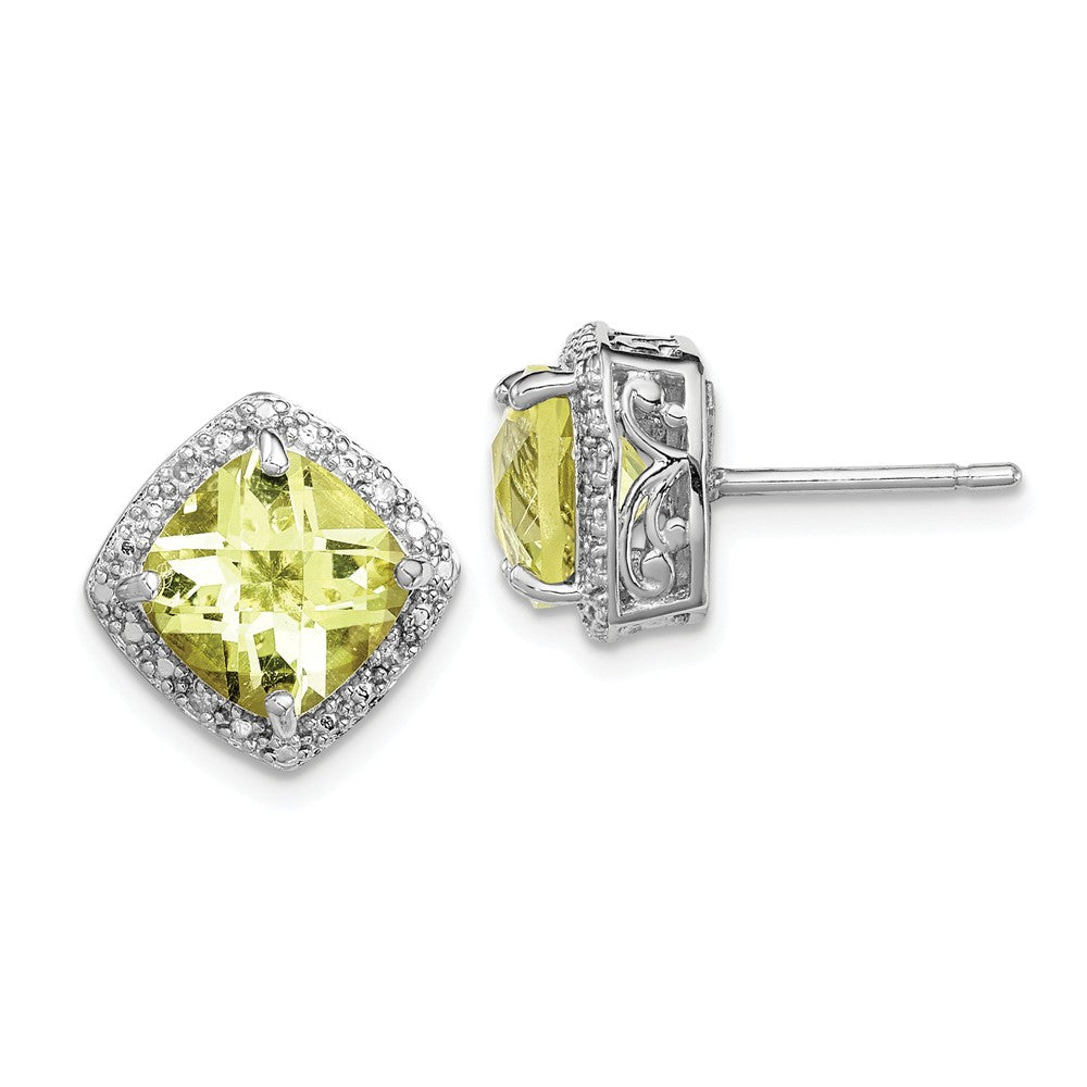 Stella Silver 925 Sterling Silver Rhodium-plated Lemon Quartz and Diamond Earrings, 13mm x 13mm