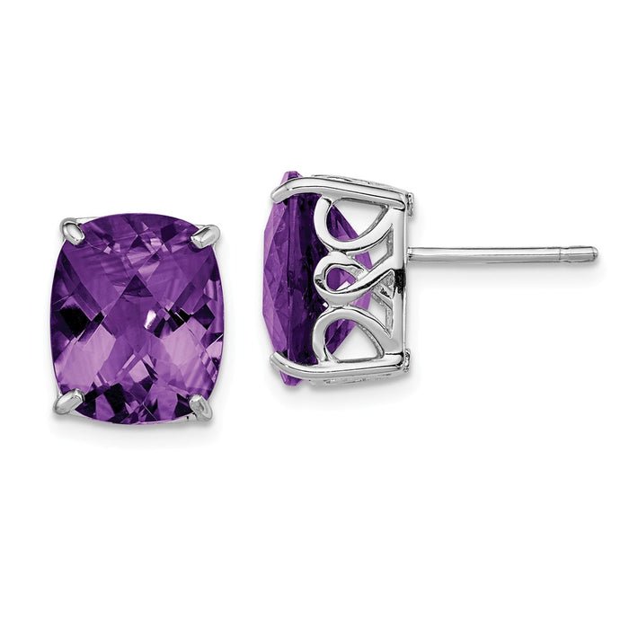 Stella Silver 925 Sterling Silver Rhodium-plated Amethyst Earrings, 12mm x 10mm