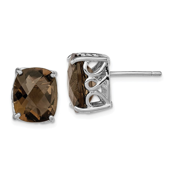 Stella Silver 925 Sterling Silver Rhodium-plated Smoky Quartz Earrings, 12mm x 10mm