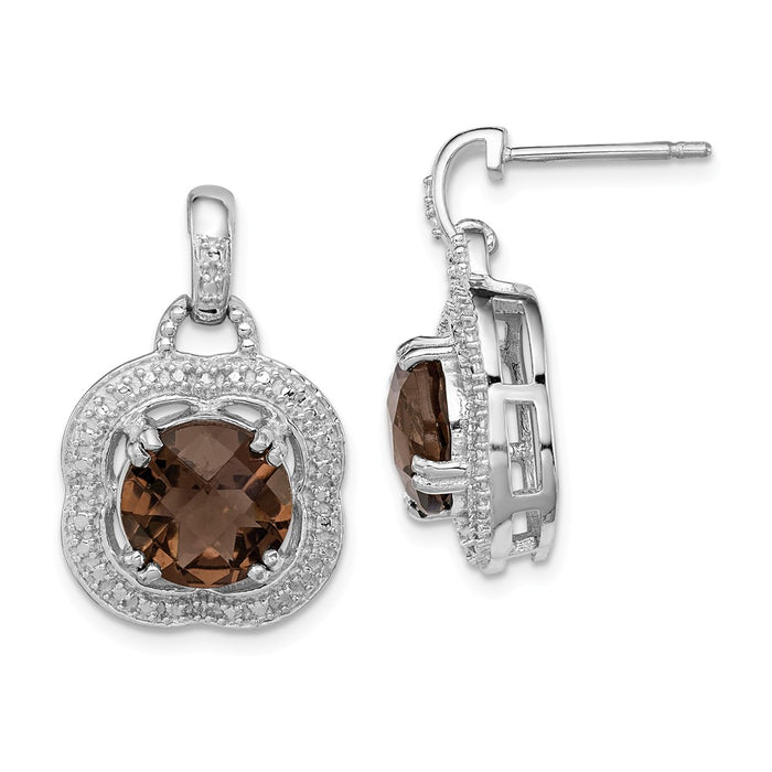 Stella Silver 925 Sterling Silver Rhodium-plated Smoky Quartz Earrings, 23mm x 14mm