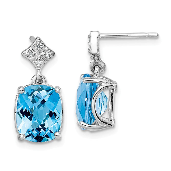 Stella Silver 925 Sterling Silver Rhodium-plated Blue Topaz and Diamond Earrings, 19mm x 9mm