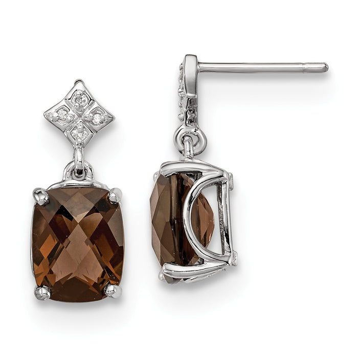 Stella Silver 925 Sterling Silver Rhodium-plated Smoky Quartz and Diamond Earrings, 19mm x 9mm