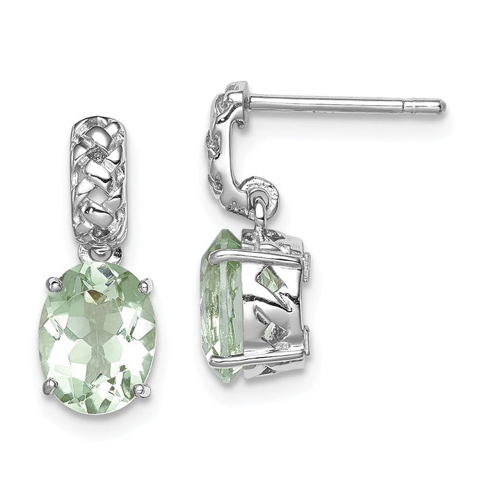 Stella Silver 925 Sterling Silver Rhodium-plated Green Quartz Earrings, 15mm x 6mm