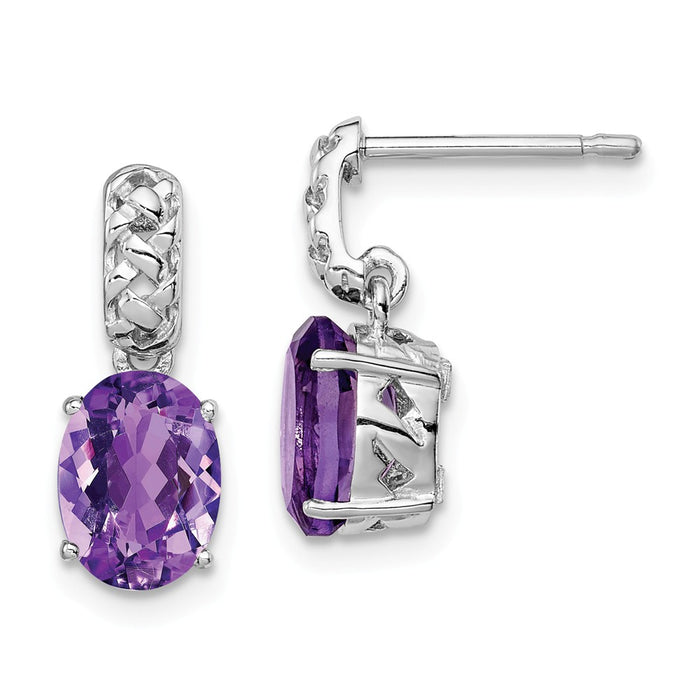 Stella Silver 925 Sterling Silver Rhodium-plated Amethyst Earrings, 15mm x 6mm