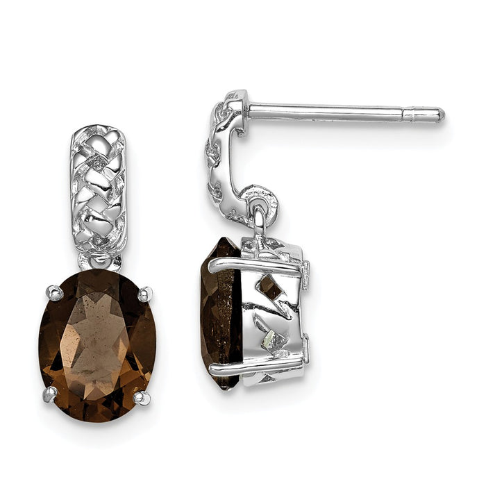 Stella Silver 925 Sterling Silver Rhodium-plated Smoky Quartz Earrings, 15mm x 6mm