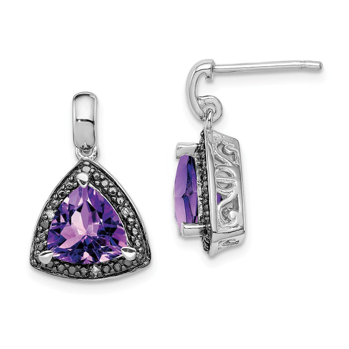 Stella Silver 925 Sterling Silver Rhodium-plated Amethyst and Diamond Earrings, 18mm x 12mm