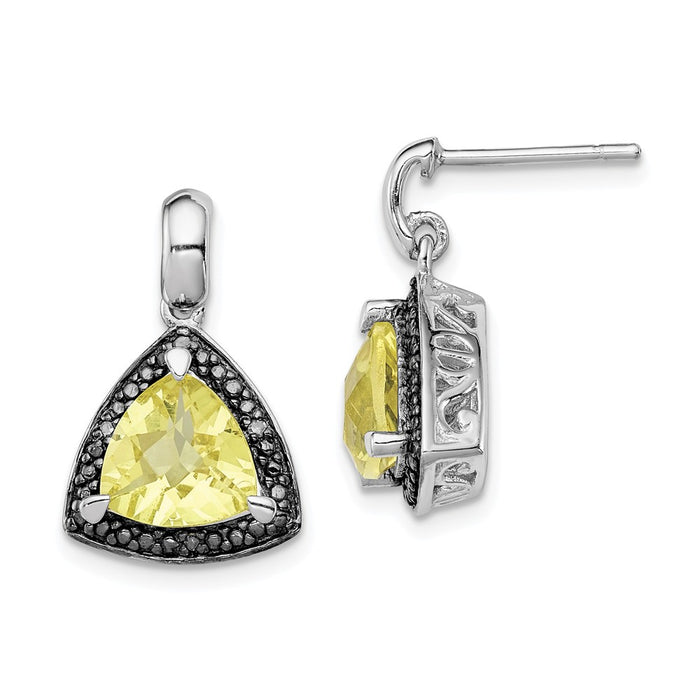 Stella Silver 925 Sterling Silver Rhodium-plated Lemon Quartz and Diamond Earrings, 18mm x 12mm