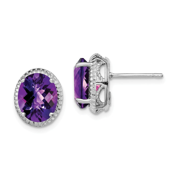 Stella Silver 925 Sterling Silver Rhodium-plated Amethyst Earrings, 12mm x 10mm