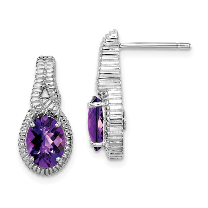 Stella Silver 925 Sterling Silver Rhodium-plated Amethyst Earrings, 18mm x 8mm