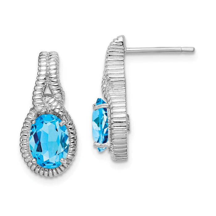 Stella Silver 925 Sterling Silver Rhodium-plated Blue Topaz Earrings, 18mm x 8mm