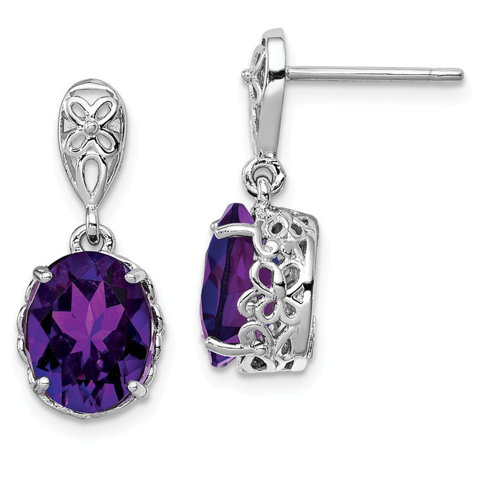 Stella Silver 925 Sterling Silver Rhodium-plated Amethyst Earrings, 21mm x 9mm