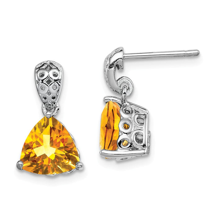 Stella Silver 925 Sterling Silver Rhodium-plated Citrine Earrings, 16mm x 9mm