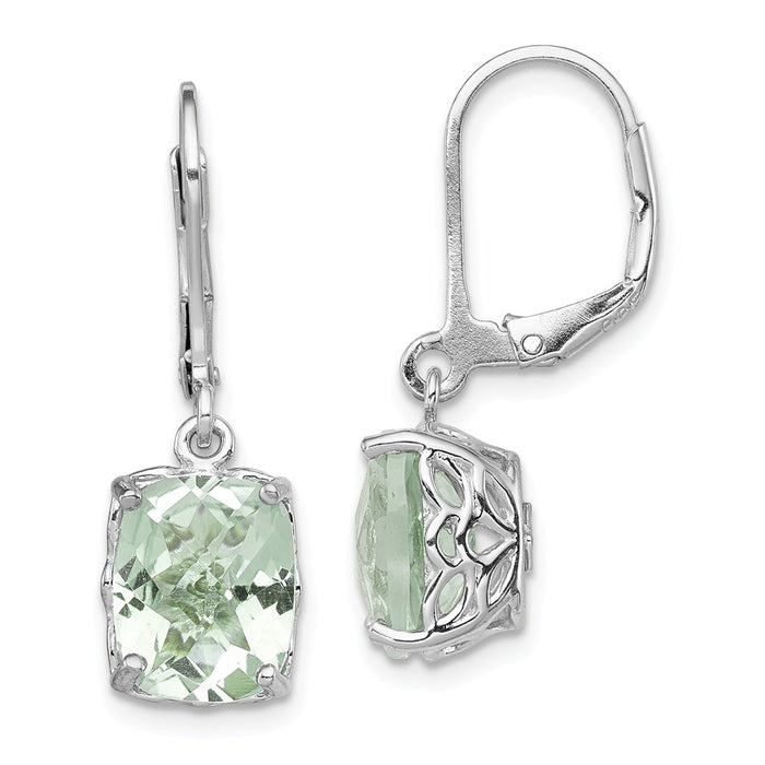 Stella Silver 925 Sterling Silver Rhodium-plated Green Quartz Earrings, 26mm x 8mm