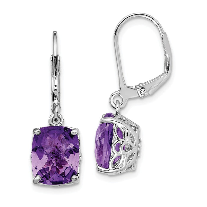 Stella Silver 925 Sterling Silver Rhodium-plated Amethyst Earrings, 26mm x 8mm