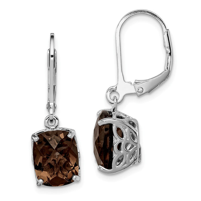 Stella Silver 925 Sterling Silver Rhodium-plated Smoky Quartz Earrings, 26mm x 8mm