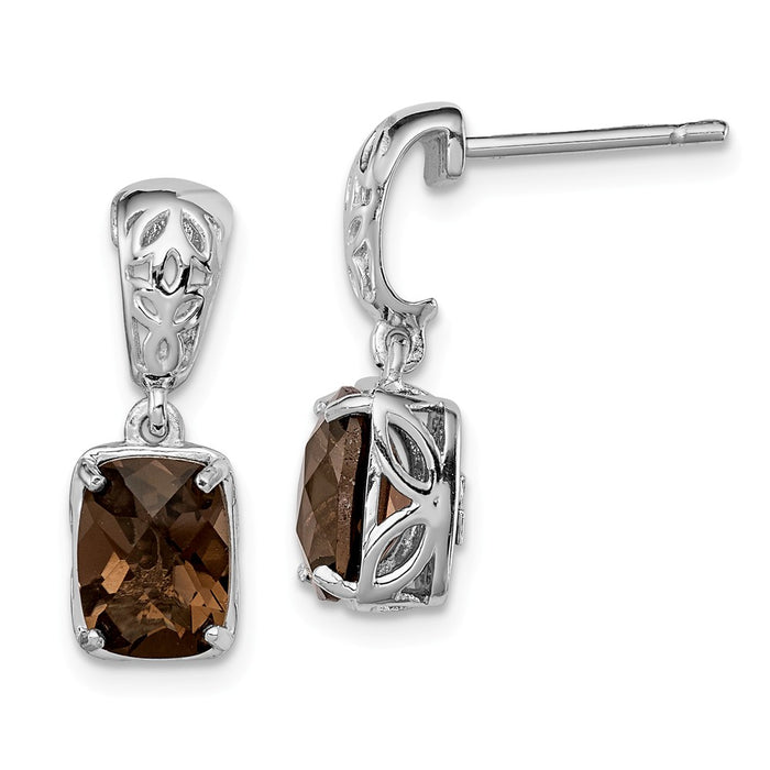 Stella Silver 925 Sterling Silver Rhodium-plated Smoky Quartz Earrings, 18mm x 6mm