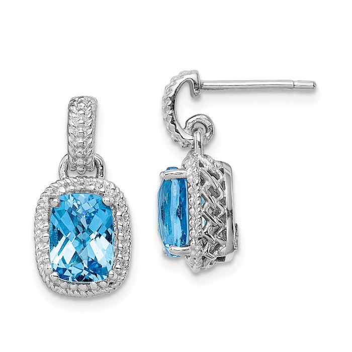 Stella Silver 925 Sterling Silver Rhodium-plated Blue Topaz Earrings, 19mm x 9mm