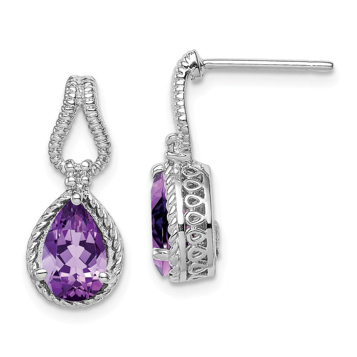 Stella Silver 925 Sterling Silver Rhodium-plated Amethyst and Diamond Earrings, 17mm x 8mm