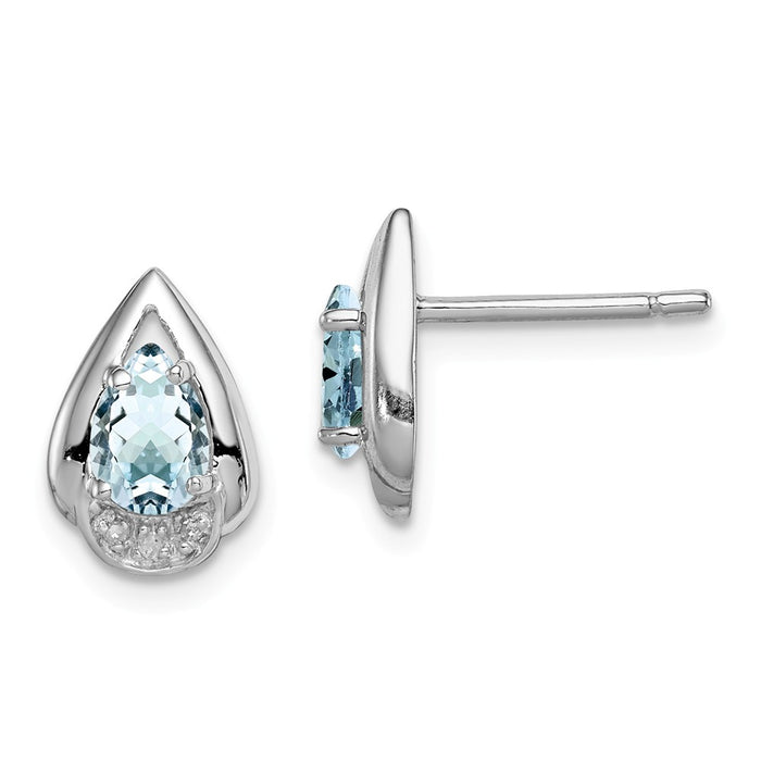 Stella Silver 925 Sterling Silver Rhodium-Plated Diamond & Aquamarine Post Earrings, 10mm x 7mm
