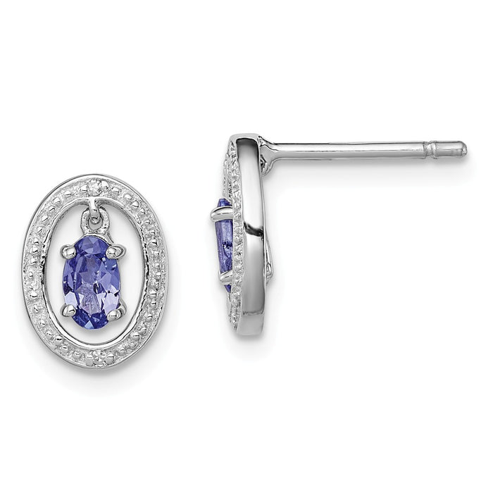 Stella Silver 925 Sterling Silver Rhodium-Plated Diamond & Tanzanite Oval Post Earrings, 10mm x 8mm
