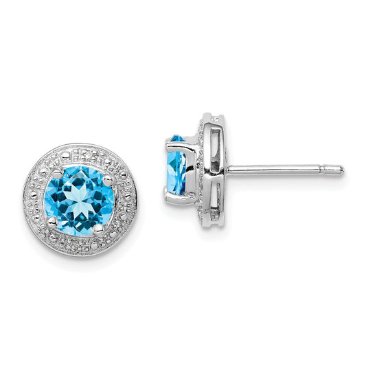 Stella Silver 925 Sterling Silver Rhodium-Plated Diamond & Light Swiss BT Post Earrings, 10mm x 10mm