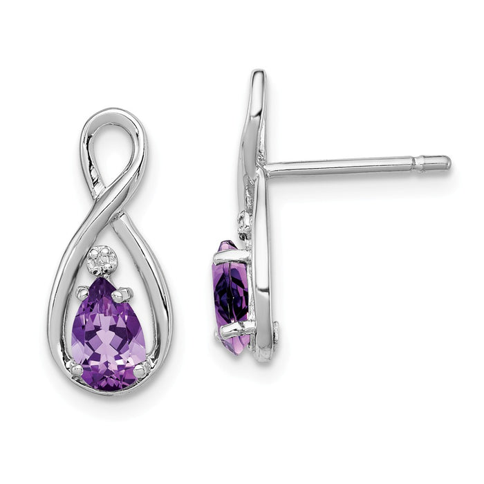 Stella Silver 925 Sterling Silver Rhodium-Plated Diamond and Amethyst Post Earrings, 15mm x 7mm