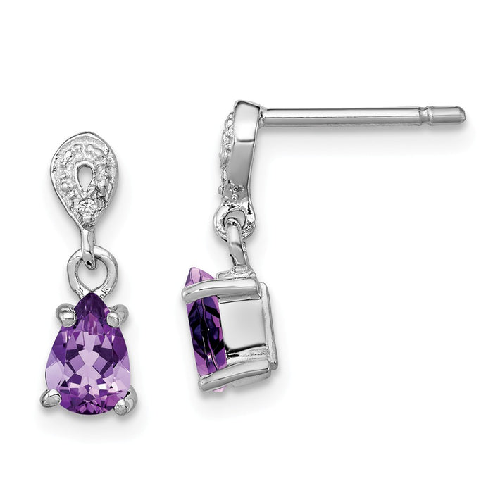 Stella Silver 925 Sterling Silver Rhodium-Plated Diamond and Amethyst Post Earrings, 13mm x 4mm