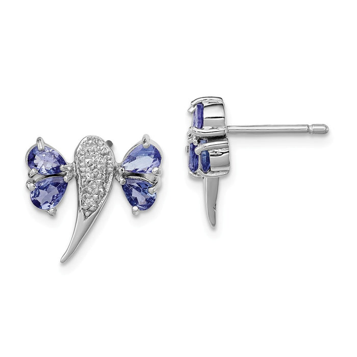 Stella Silver 925 Sterling Silver Rhodium-Plated Diamond/Tanzanite Dragonfly Earrings, 13mm x 13mm