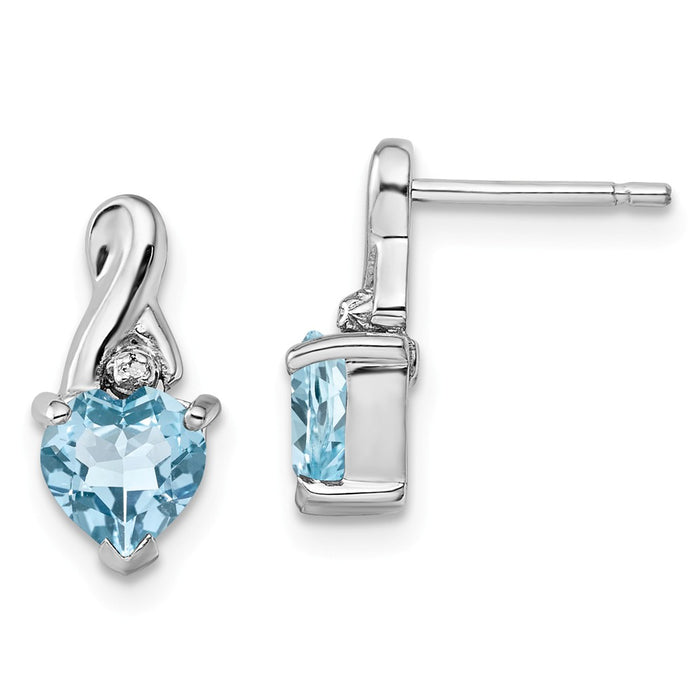 Stella Silver 925 Sterling Silver Rhodium-Plated Diamond & Lt Swiss BT Heart Earrings, 14mm x 6mm