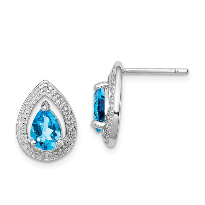 Stella Silver 925 Sterling Silver Rhodium-Plated Diamond Blue Topaz Post Earrings, 13mm x 10mm