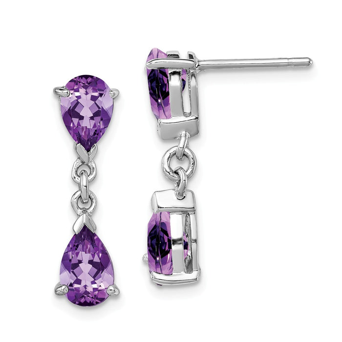 Stella Silver 925 Sterling Silver Rhodium-Plated Amethyst Post Dangle Earrings, 21mm x 5mm