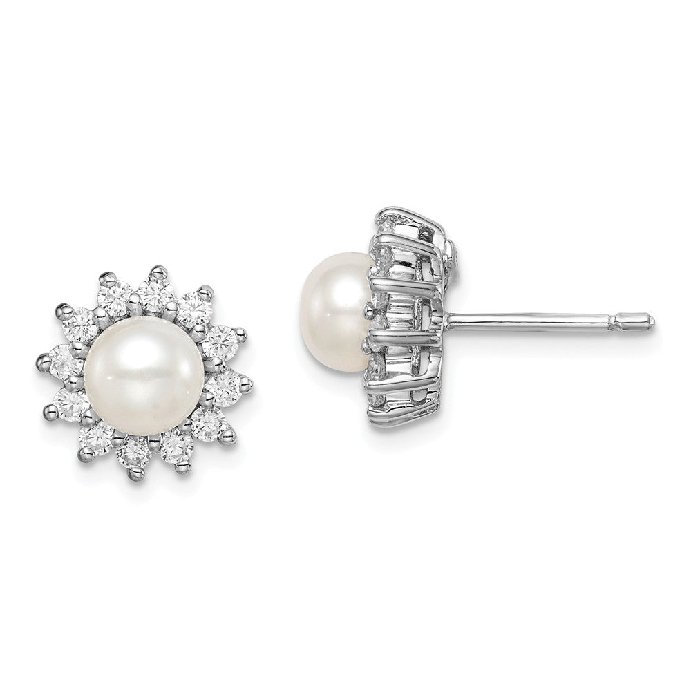 Stella Silver 925 Sterling Silver Rhodium-Plated Cubic Zirconia ( CZ ) and Freshwater Cultured Pearl Post Earrings, 11mm x 11mm