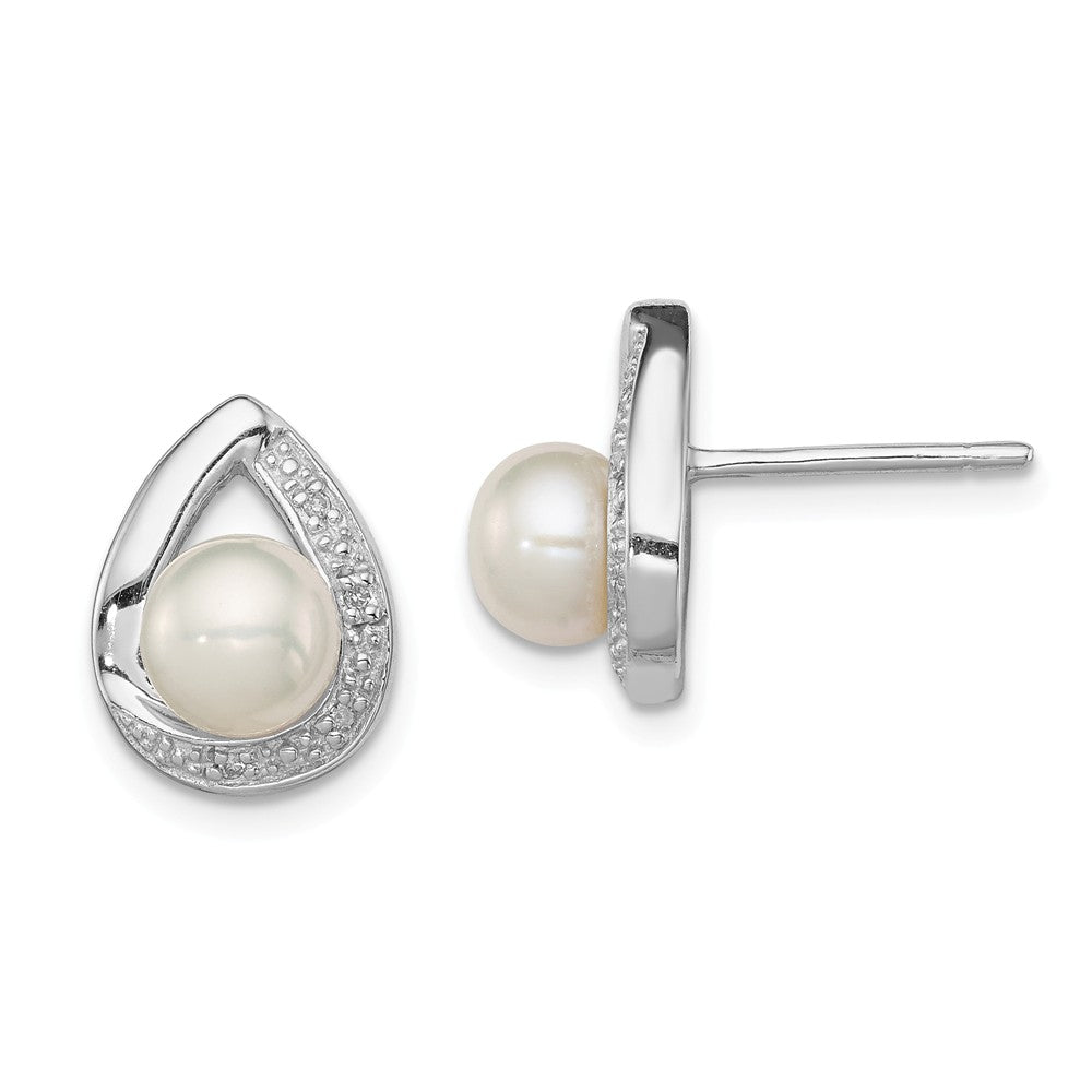 Stella Silver 925 Sterling Silver Rhodium-Plated Diamond & Freshwater Cultured Pearl Earrings, 12mm x 10mm