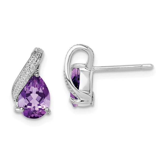 Stella Silver 925 Sterling Silver Rhodium-Plated Diamond and Amethyst Post Earrings, 11mm x 7mm