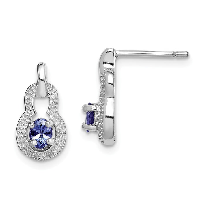 Stella Silver 925 Sterling Silver Rhodium-Plated Diamond and Tanzanite Post Earrings, 14mm x 7mm