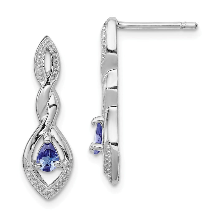 Stella Silver 925 Sterling Silver Rhodium-Plated Diamond and Tanzanite Post Earrings, 22mm x 6mm