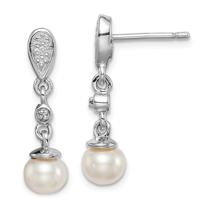 Stella Silver 925 Sterling Silver Rhodium-Plated Diamond & Freshwater Cultured Pearl Earrings, 22mm x 6mm